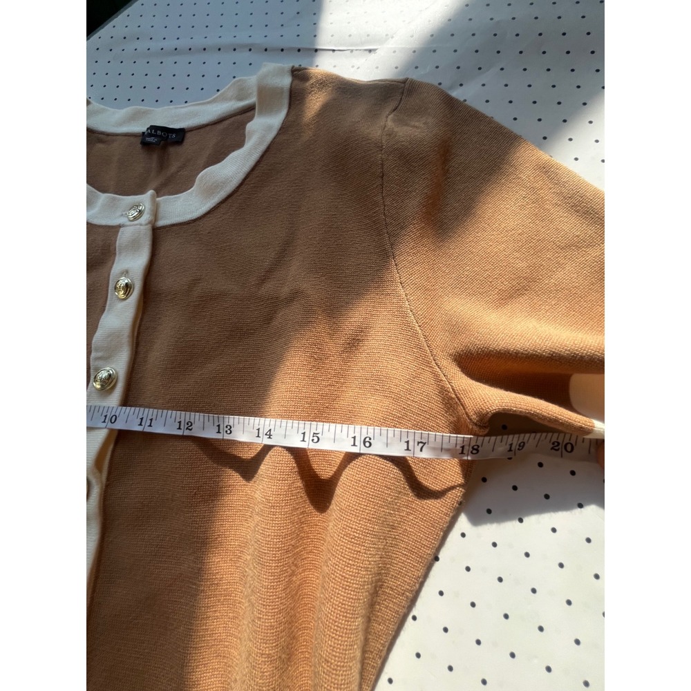 Talbots Camel Knit Sweater Dress Gold Button Old Money Preppy Midi Brown M - Picture 7 of 9